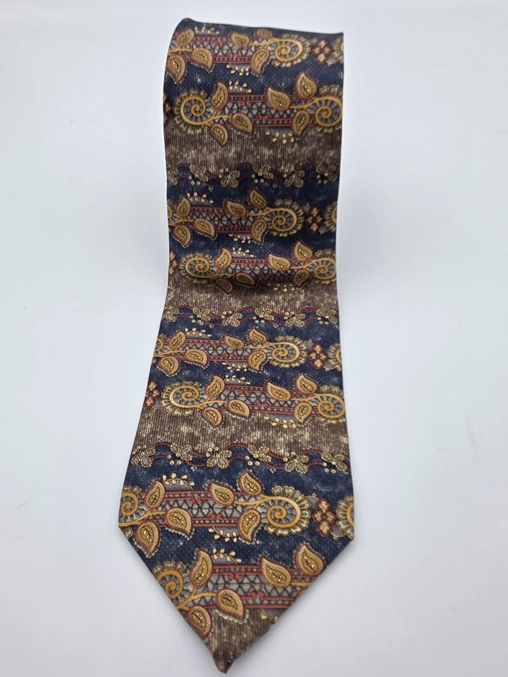 Bill Blass Vintage 90s Multi Pattern Silk Tie Paisley Geometric Stripe 58"